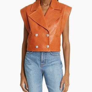 NWT - Veronica Beard Veronica Beard Rixey Leather Vest in Dark Papaya